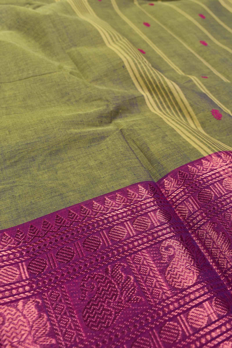 Green Chettinad Pure Cotton with Mango Rudraksh Fancy Jari Border Saree