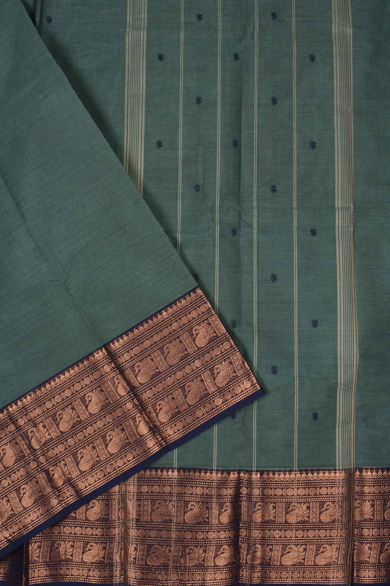 Dark Green Chettinad Pure Cotton with Mango Rudraksh Fancy Jari Border Saree