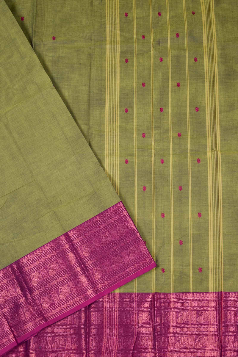 Green Chettinad Pure Cotton with Mango Rudraksh Fancy Jari Border Saree