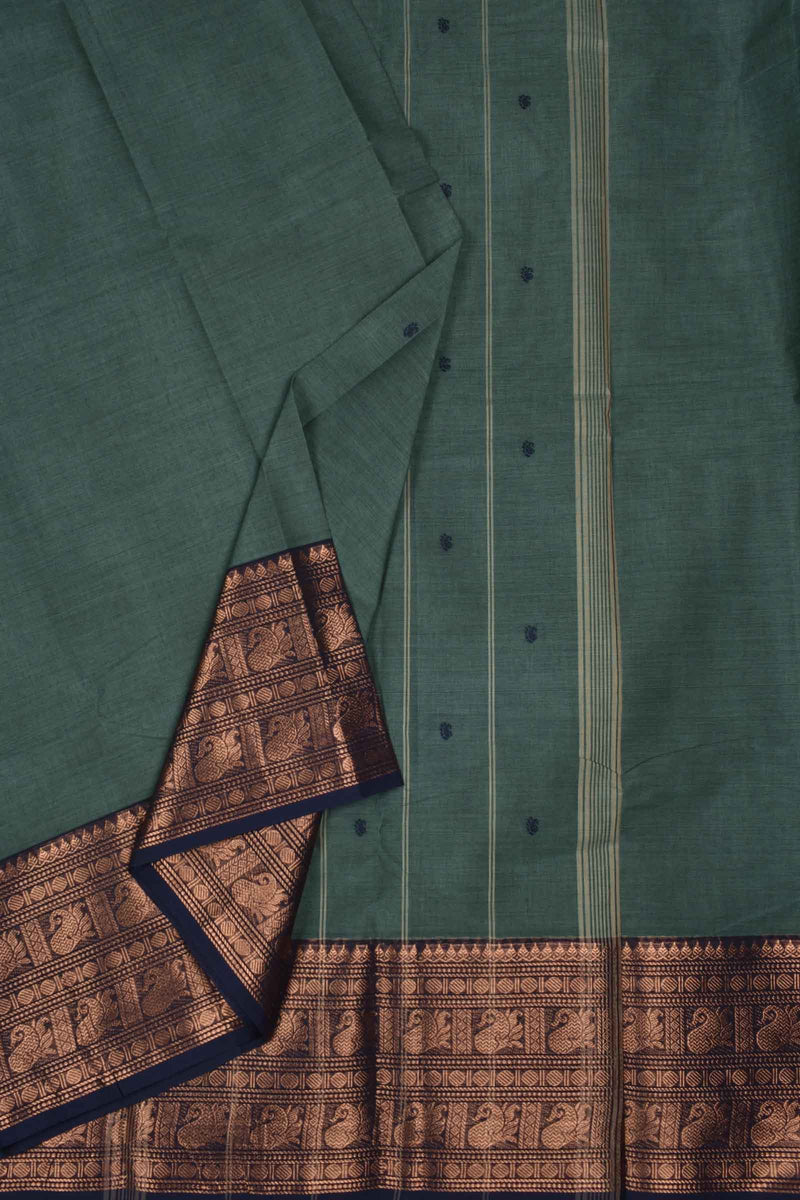 Dark Green Chettinad Pure Cotton with Mango Rudraksh Fancy Jari Border Saree