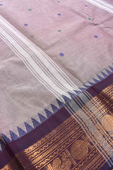 Grey Chettinad Pure Cotton Peacock Jari Double Color Border Saree