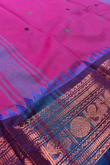 Pink Chettinad Pure Cotton Peacock Jari Double Color Border Saree