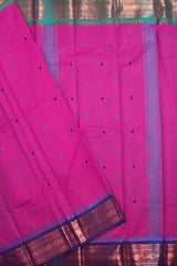 Pink Chettinad Pure Cotton Peacock Jari Double Color Border Saree