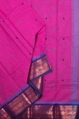 Pink Chettinad Pure Cotton Peacock Jari Double Color Border Saree