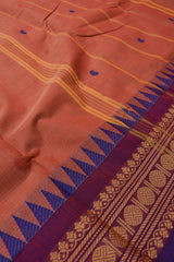 Light Orange Chettinad Pure Cotton Body Butta Rudraksh Fancy Border Saree