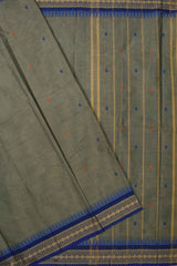 Grey Chettinad Pure Cotton Body Butta Rudraksh Fancy Border Saree