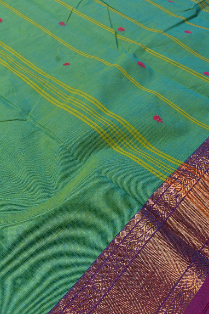 Green Chettinad Pure Cotton Jari Border Body Butta Saree