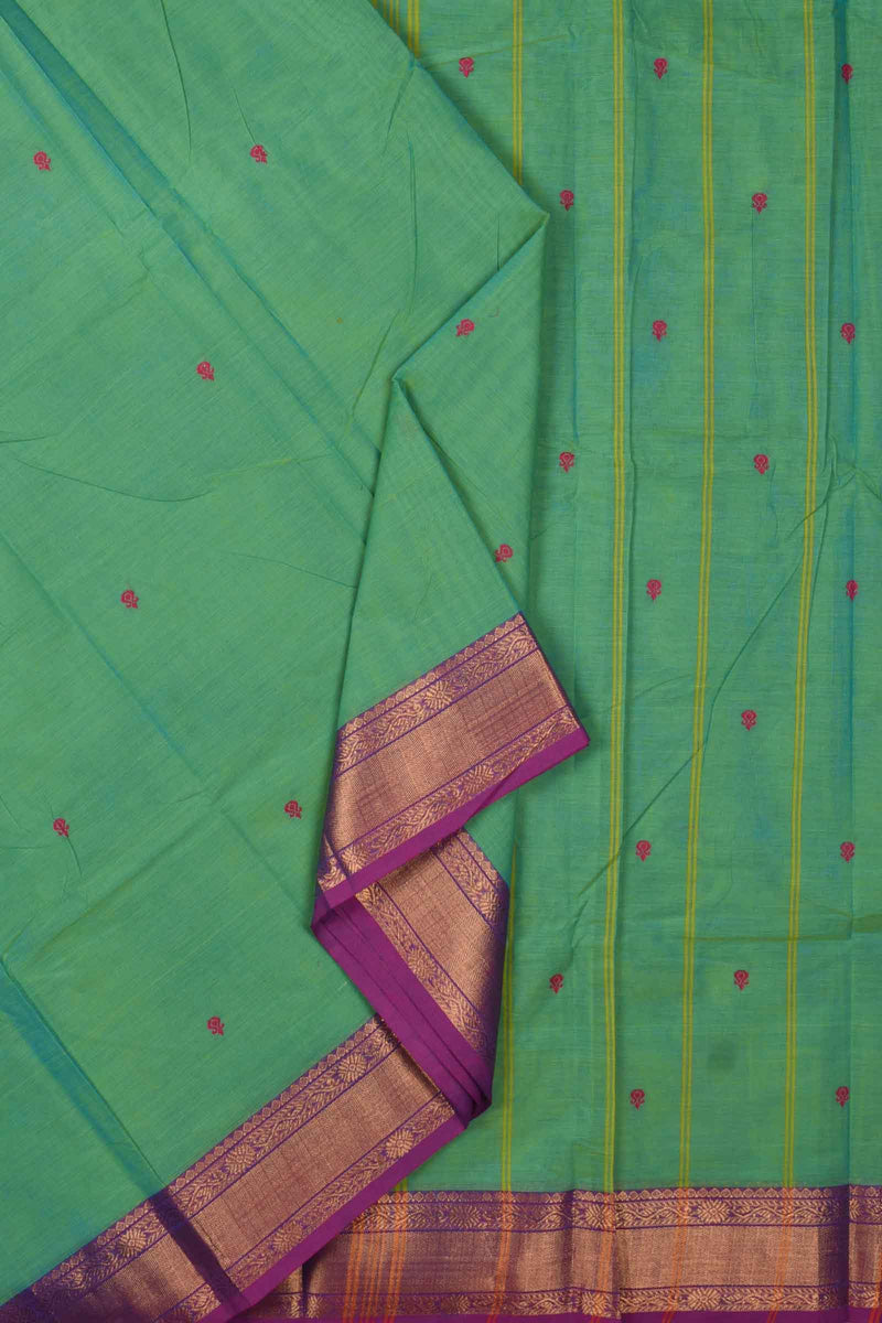 Green Chettinad Pure Cotton Jari Border Body Butta Saree