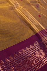 Brown Chettinad Pure Cotton Peacock Rudraksah Jari Double Color Border Saree