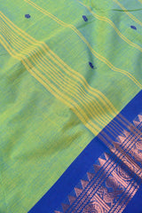 Green Chettinad Pure Cotton Peacock Rudraksah Jari Double Color Border Saree