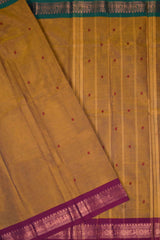 Brown Chettinad Pure Cotton Peacock Rudraksah Jari Double Color Border Saree