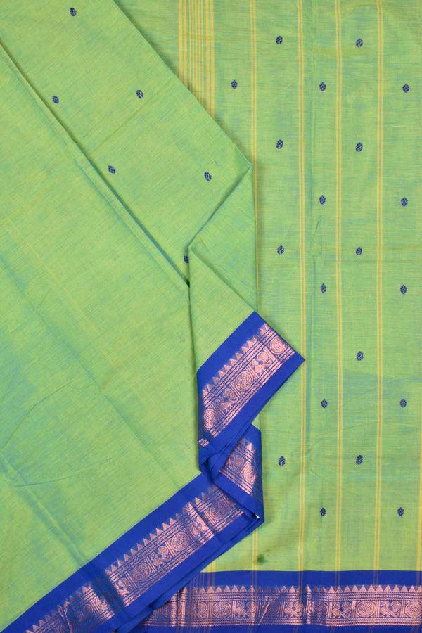 Green Chettinad Pure Cotton Peacock Rudraksah Jari Double Color Border Saree