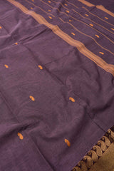 Violet Chettinad Pure Cotton Mango Jari Border Body Butta Saree