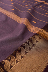 Violet Chettinad Pure Cotton Mango Jari Border Body Butta Saree