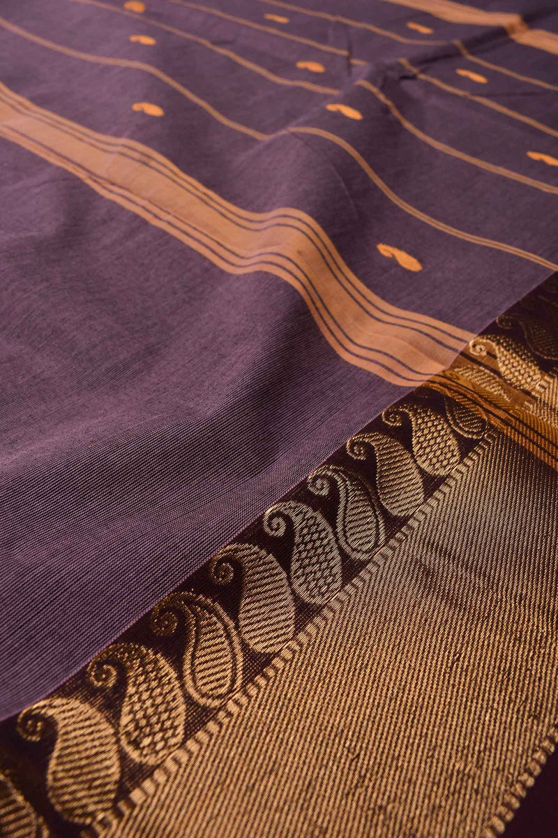 Violet Chettinad Pure Cotton Mango Jari Border Body Butta Saree