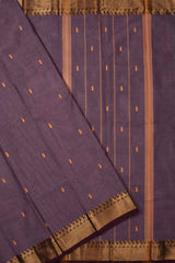 Violet Chettinad Pure Cotton Mango Jari Border Body Butta Saree