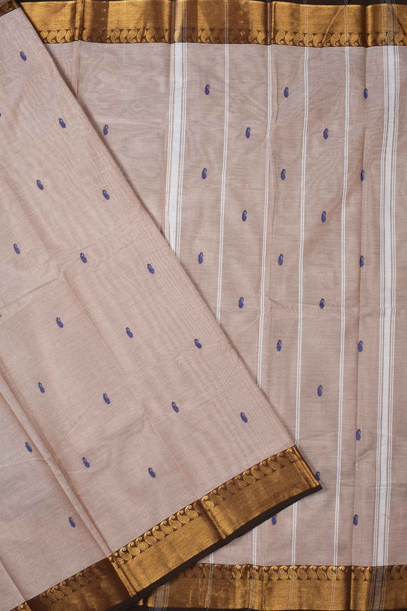 Off White Chettinad Pure Cotton Mango Jari Border Body Butta Saree