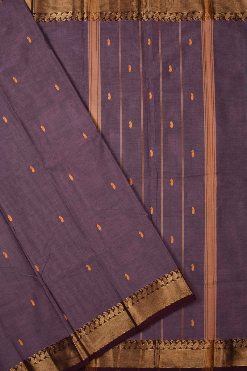 Violet Chettinad Pure Cotton Mango Jari Border Body Butta Saree