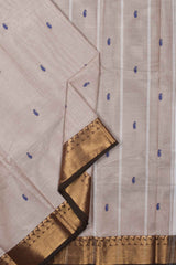 Off White Chettinad Pure Cotton Mango Jari Border Body Butta Saree