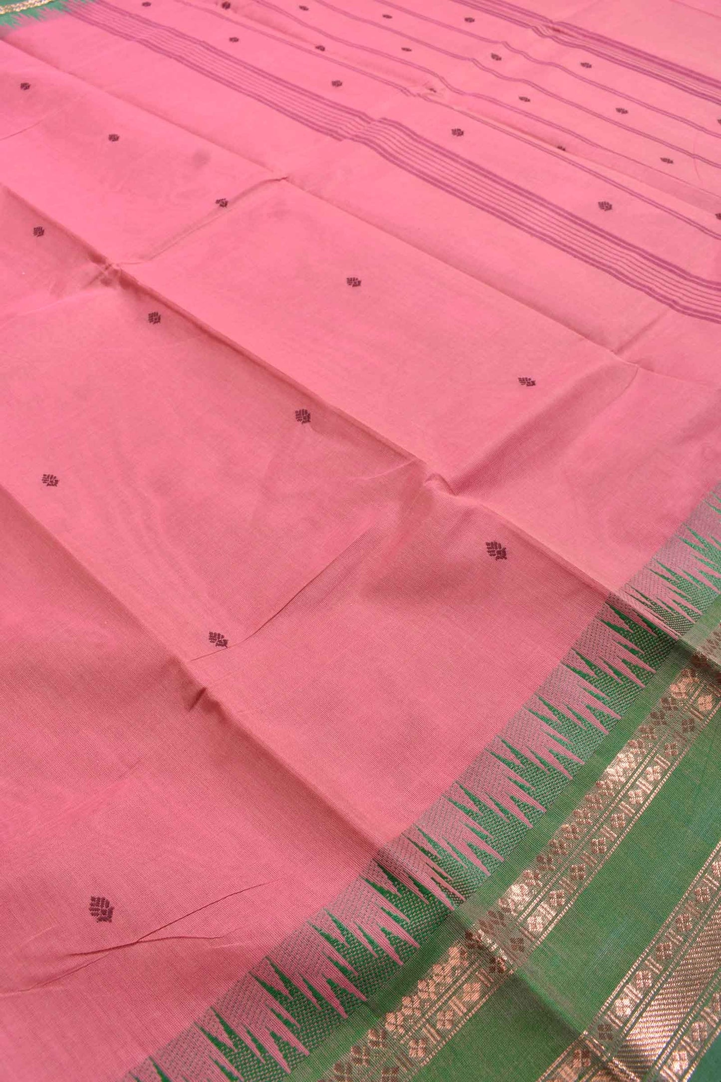 Pink Chettinad Pure Cotton Tower Border Body Butta Saree