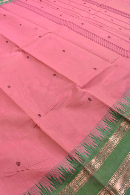 Pink Chettinad Pure Cotton Tower Border Body Butta Saree