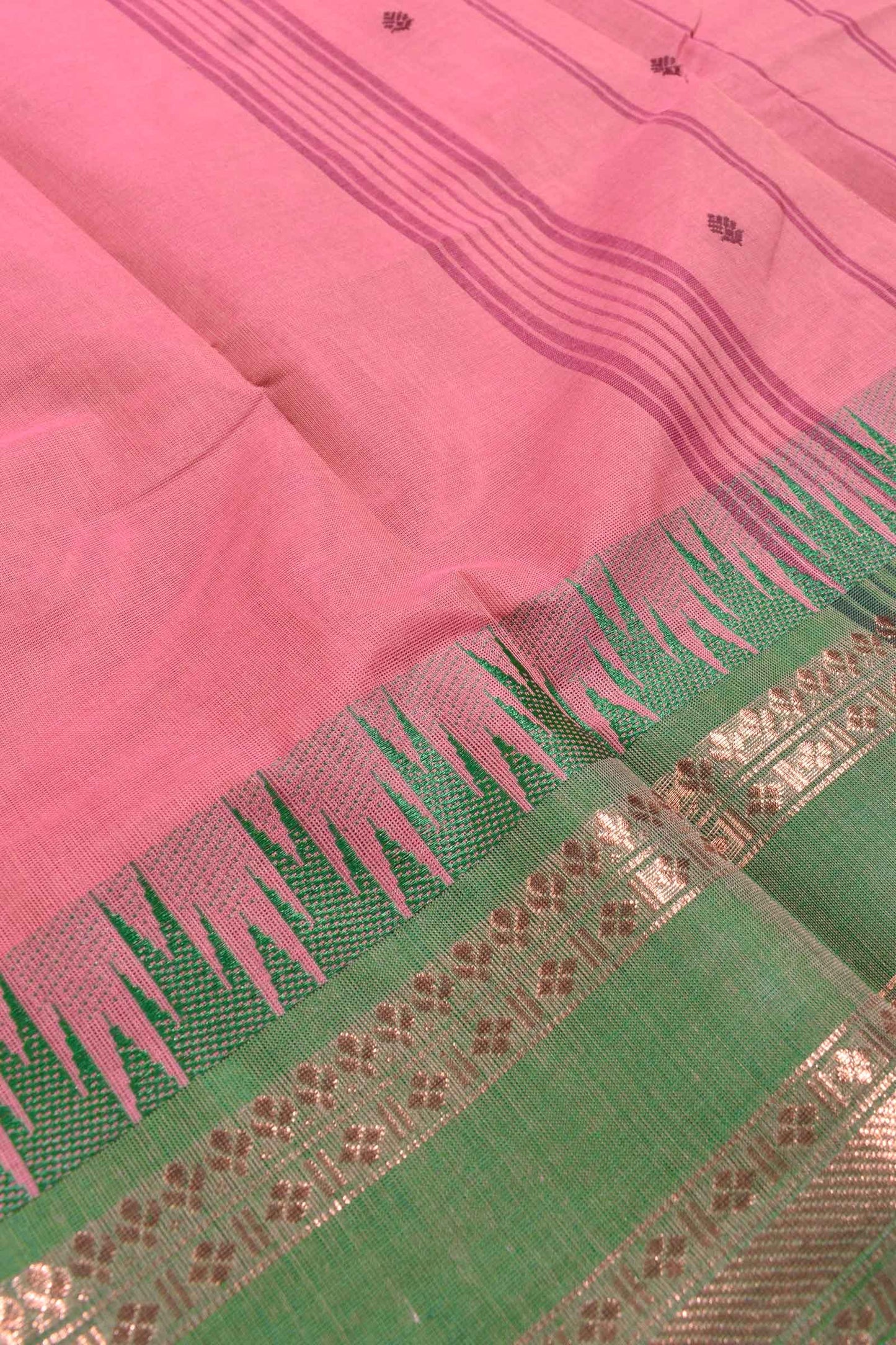 Pink Chettinad Pure Cotton Tower Border Body Butta Saree