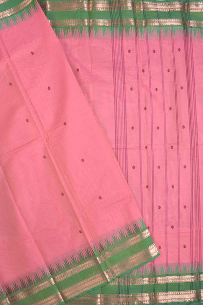 Pink Chettinad Pure Cotton Tower Border Body Butta Saree