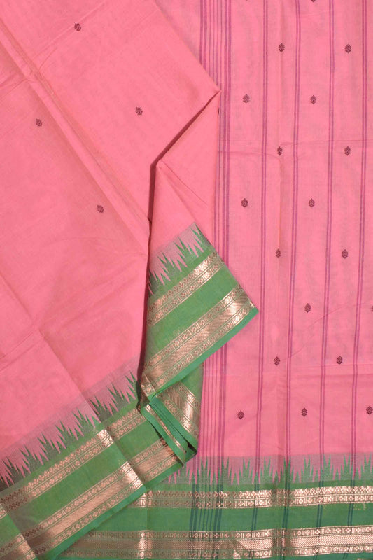 Pink Chettinad Pure Cotton Tower Border Body Butta Saree