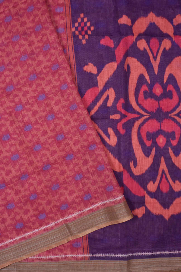 Dark Pink Semi Linen Digital Printed Contrast Pallu Saree