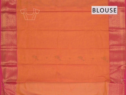 Yellow Pure South Cotton Birds Butta Pink Golden Zari Border Saree