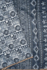 Grey White  Semi Chanderi Lotus Rangoli Printed Saree