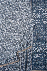 Grey White Semi Chanderi Paisely Mehendi Blocks Printed Saree