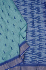 Blue Semi Linen Ikkat Style Contrast Border Printed Saree