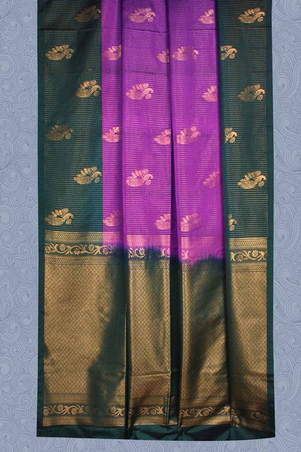 Violet Vairaoosi Lined Semi Soft Silk Contrast Green Pallu Saree