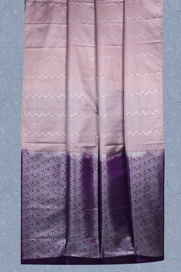 Pink Checkered Waves Semi Soft Silk  Contrast Violet Pallu Saree