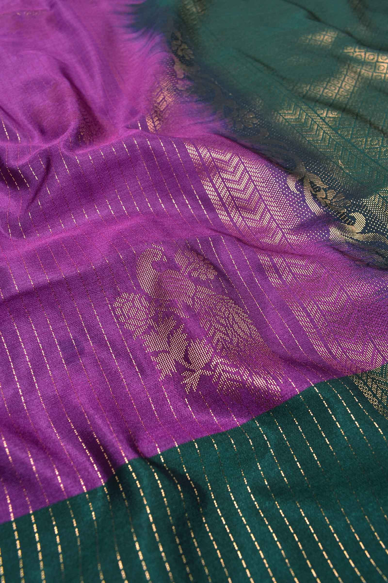 Violet Vairaoosi Lined Semi Soft Silk Contrast Green Pallu Saree