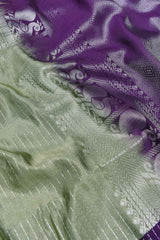 Green Semi Soft Silk Contrast Violet Pallu Peacock Butta Saree