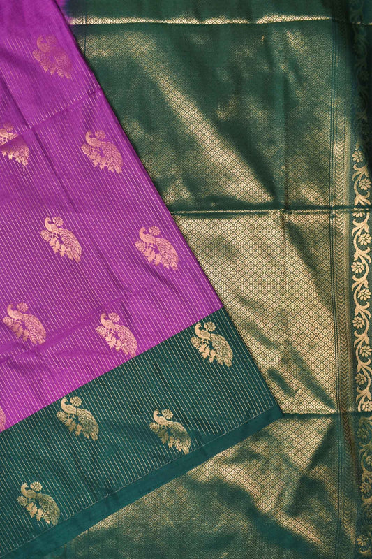 Violet Vairaoosi Lined Semi Soft Silk Contrast Green Pallu Saree