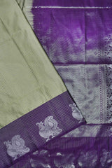 Green Semi Soft Silk Contrast Violet Pallu Peacock Butta Saree