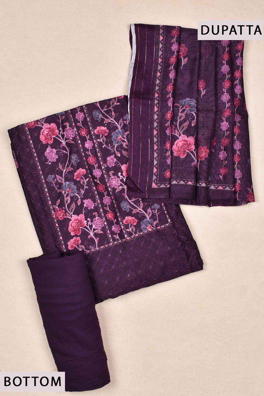 Dark Chanderi Embroidered Acoba Chudithar Dress Material Printed Dupatta Suit