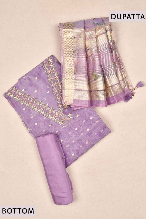 Light Violet Organza Jari Butta Chudithar Dress Material Printed Dupatta Suit