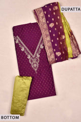 Dark Violet Cotton Chudithar Dress Material Banaras Dupatta Suit