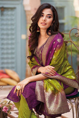 Dark Violet Cotton Chudithar Dress Material Banaras Dupatta Suit