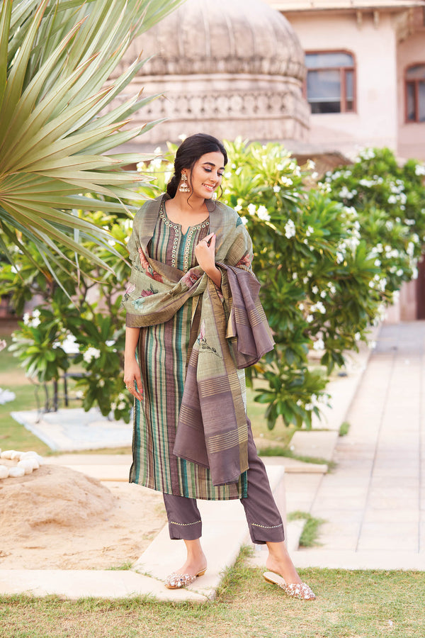 Multicolour Kotha Handloom Chudithar Dress Material Printed Dupatta Suit