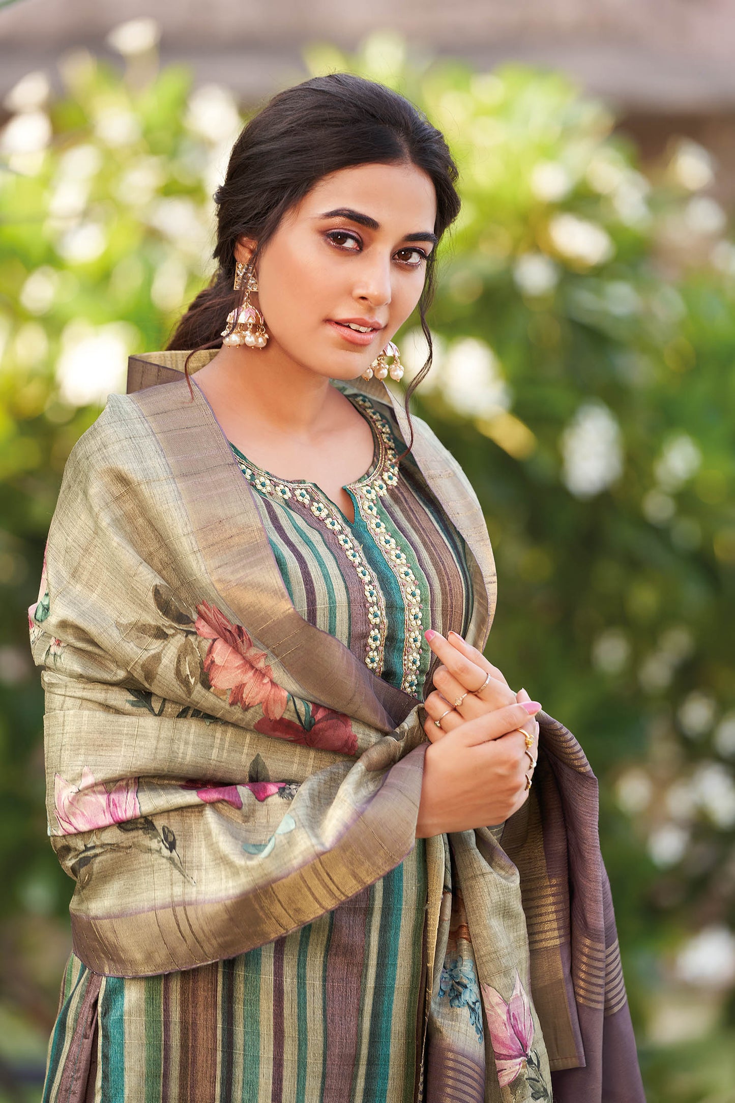 Multicolour Kotha Handloom Chudithar Dress Material Printed Dupatta Suit