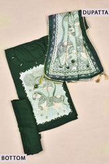 Green Cotton Chudithar Dress Material Printed Dupatta Suit