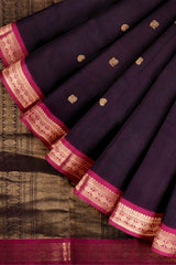 Dark Violet Kanjivaram Pure Cotton Handloom Rudraksh Border Peacock Butta Saree