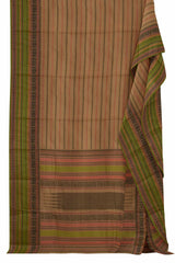 Light Brown Kanjivaram Pure Cotton Handloom Veldhari Style Body Border Saree