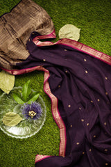 Dark Violet Kanjivaram Pure Cotton Handloom Rudraksh Border Peacock Butta Saree