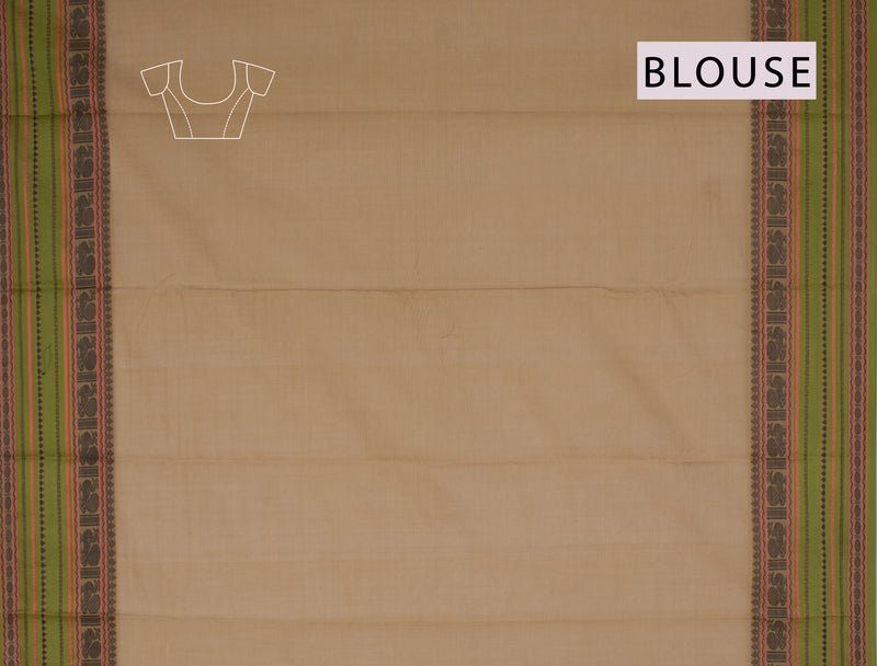 Light Brown Kanjivaram Pure Cotton Handloom Veldhari Style Body Border Saree